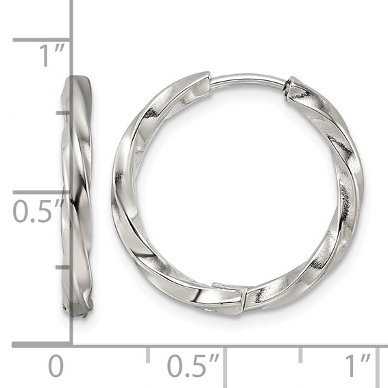 Stainless Steel Polished Twist Hinged Hoop Earrings