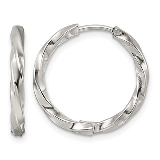 Stainless Steel Polished Twist Hinged Hoop Earrings