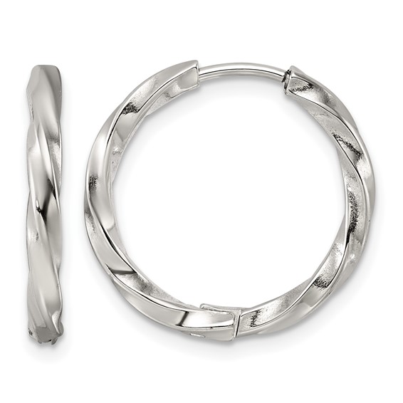 Stainless Steel Polished Twist Hinged Hoop Earrings