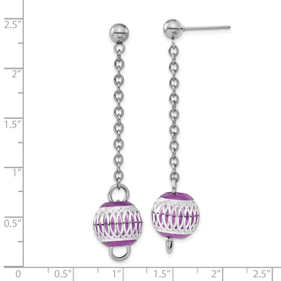 Stainless Steel Purple IP-plated Diamond-cut Bead Post Dangle Earrings