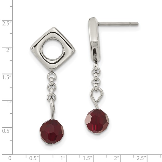 Stainless Steel Red Crystal Post Dangle Earrings