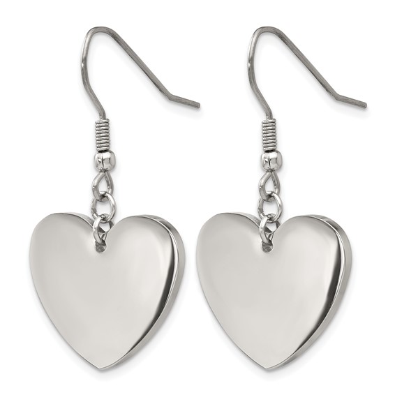 Chisel Stainless Steel Polished Heart Dangle Shepherd Hook Earrings