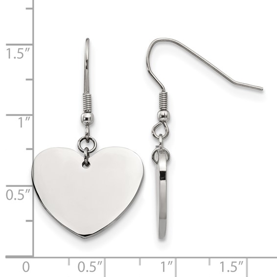 Chisel Stainless Steel Polished Heart Dangle Shepherd Hook Earrings