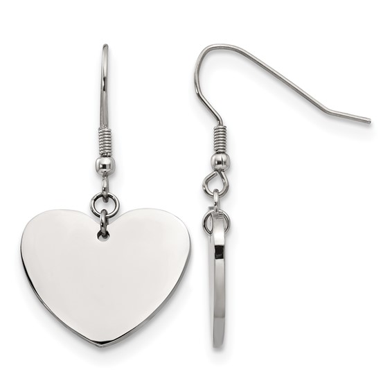 Chisel Stainless Steel Polished Heart Dangle Shepherd Hook Earrings