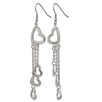 Chisel Stainless Steel Polished Hearts Dangle Shepherd Hook Earrings view 3