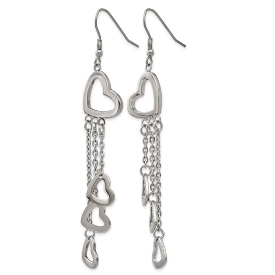 Chisel Stainless Steel Polished Hearts Dangle Shepherd Hook Earrings