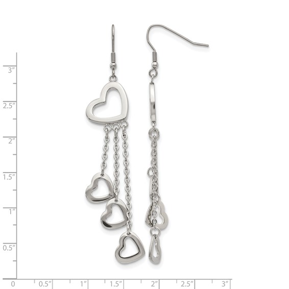 Chisel Stainless Steel Polished Hearts Dangle Shepherd Hook Earrings