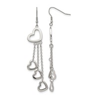 Chisel Stainless Steel Polished Hearts Dangle Shepherd Hook Earrings view 1