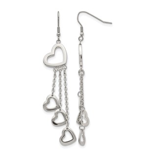 Chisel Stainless Steel Polished Hearts Dangle Shepherd Hook Earrings