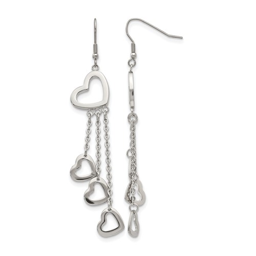 Chisel Stainless Steel Polished Hearts Dangle Shepherd Hook Earrings