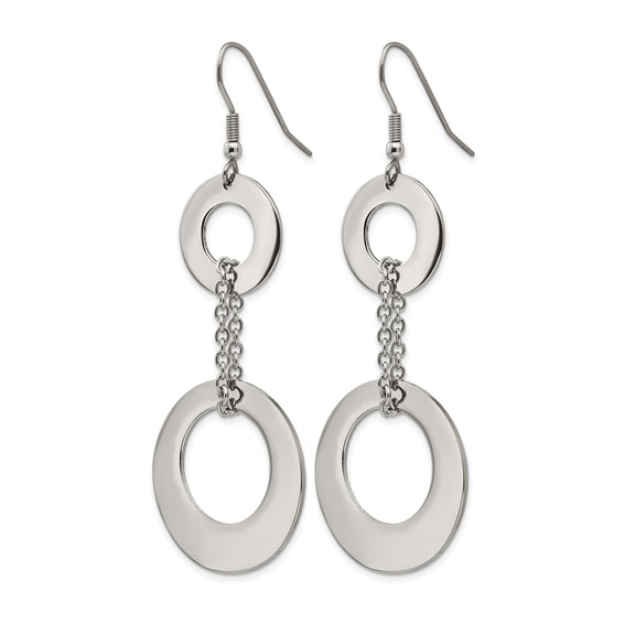 Chisel Stainless Steel Polished Circles Dangle Shepherd Hook Earrings