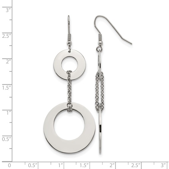 Chisel Stainless Steel Polished Circles Dangle Shepherd Hook Earrings