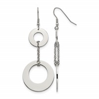 Chisel Stainless Steel Polished Circles Dangle Shepherd Hook Earrings view 1