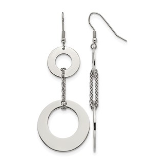 Chisel Stainless Steel Polished Circles Dangle Shepherd Hook Earrings