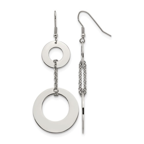 Chisel Stainless Steel Polished Circles Dangle Shepherd Hook Earrings