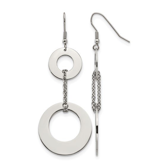 Chisel Stainless Steel Polished Circles Dangle Shepherd Hook Earrings