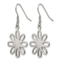 Chisel Stainless Steel Polished Large Flower Dangle Shepherd Hook Earrings view 3
