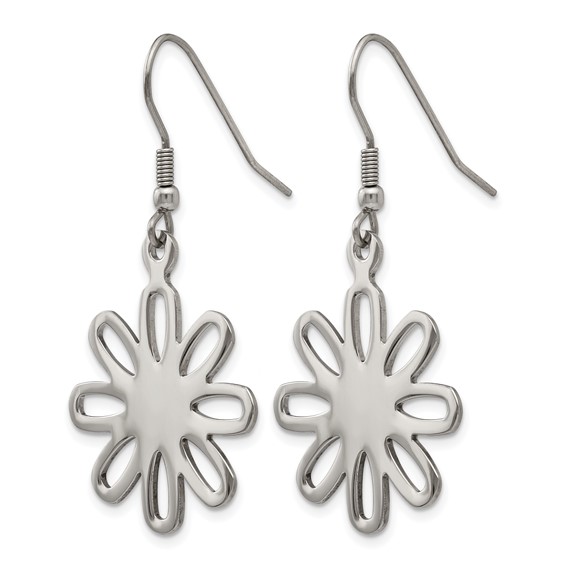 Chisel Stainless Steel Polished Large Flower Dangle Shepherd Hook Earrings
