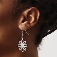 Chisel Stainless Steel Polished Large Flower Dangle Shepherd Hook Earrings view 4