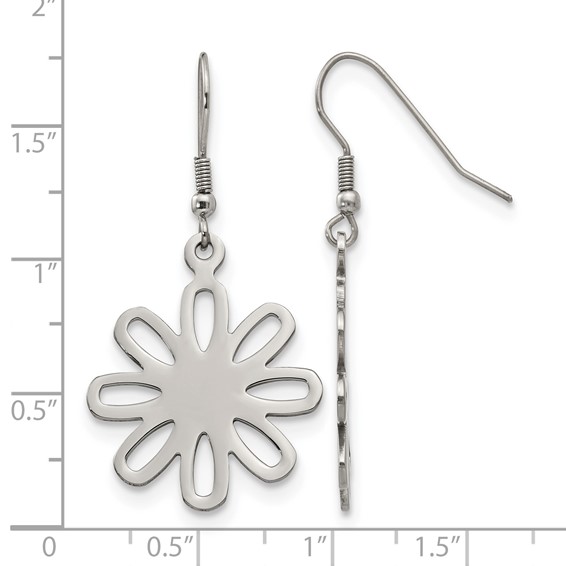 Chisel Stainless Steel Polished Large Flower Dangle Shepherd Hook Earrings