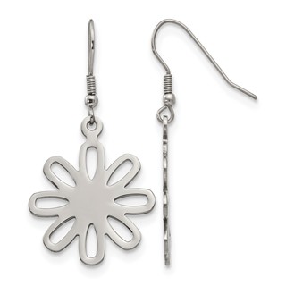 Chisel Stainless Steel Polished Large Flower Dangle Shepherd Hook Earrings
