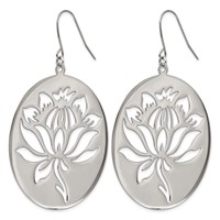 Chisel Stainless Steel Polished Flower Cut Out Dangle Shepherd Hook Earrings view 3