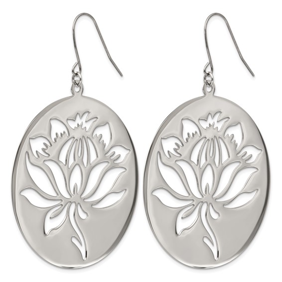 Chisel Stainless Steel Polished Flower Cut out Dangle Shepherd Hook Earrings