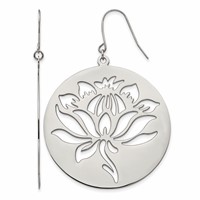 Chisel Stainless Steel Polished Flower Cut Out Dangle Shepherd Hook Earrings view 1