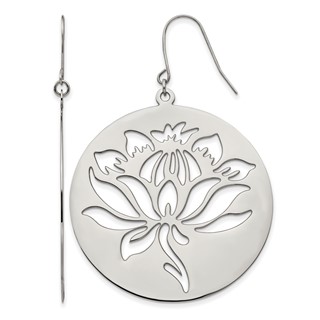 Chisel Stainless Steel Polished Flower Cut out Dangle Shepherd Hook Earrings