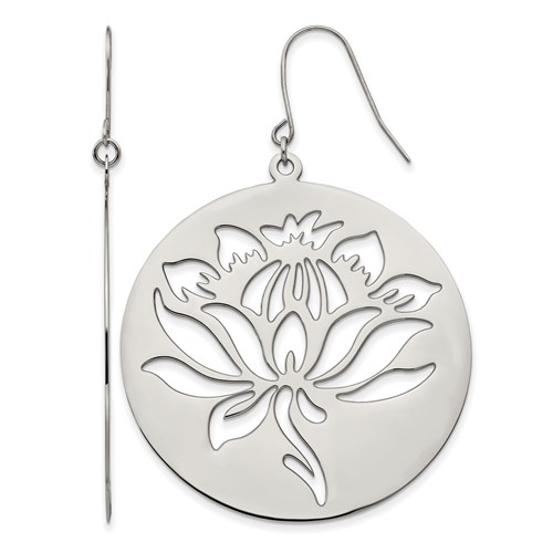 Chisel Stainless Steel Polished Flower Cut Out Dangle Shepherd Hook Earrings