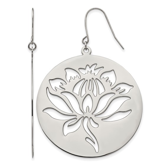 Chisel Stainless Steel Polished Flower Cut out Dangle Shepherd Hook Earrings