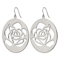 Stainless Steel Polished Rose Cut Out Dangle Shepherd Hook Earrings view 3