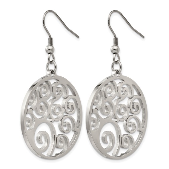 Chisel Stainless Steel Polished Fancy Swirl Cut out Dangle Shepherd Hook Earrings