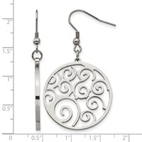 Chisel Stainless Steel Polished Fancy Swirl Cut Out Dangle Shepherd Hook Earrings view 5