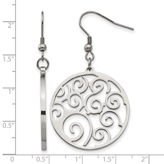 Chisel Stainless Steel Polished Fancy Swirl Cut out Dangle Shepherd Hook Earrings