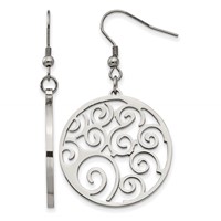 Chisel Stainless Steel Polished Fancy Swirl Cut Out Dangle Shepherd Hook Earrings view 1