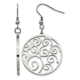 Chisel Stainless Steel Polished Fancy Swirl Cut out Dangle Shepherd Hook Earrings