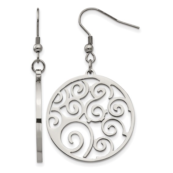 Chisel Stainless Steel Polished Fancy Swirl Cut out Dangle Shepherd Hook Earrings