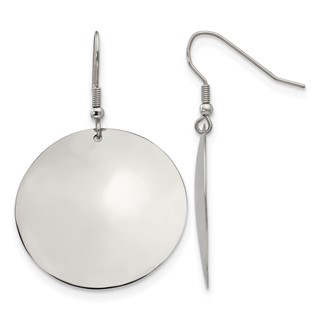 Chisel Stainless Steel Polished Disc Dangle Shepherd Hook Earrings