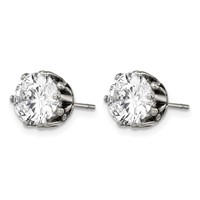 Chisel Stainless Steel Antiqued and Polished Round CZ Post Earrings view 3