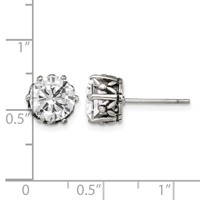 Chisel Stainless Steel Antiqued and Polished Round CZ Post Earrings view 5