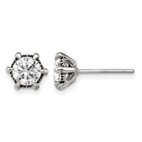 Chisel Stainless Steel Antiqued and Polished CZ Post Earrings view 1