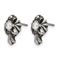 Chisel Stainless Steel Antiqued and Polished Earrings with CZ Cross Post view 3