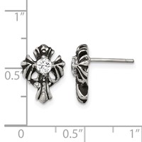 Chisel Stainless Steel Antiqued and Polished Earrings with CZ Cross Post view 5