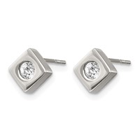 Chisel Stainless Steel Brushed Earrings with CZ Diamond-shaped Post view 3