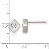 Chisel Stainless Steel Brushed Earrings with CZ Diamond-shaped Post view 5