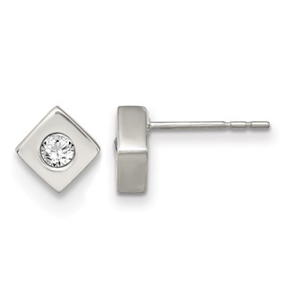 Chisel Stainless Steel Brushed with CZ Diamond-shaped Post Earrings