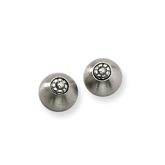 Stainless Steel Brushed w/ CZ Post Earrings