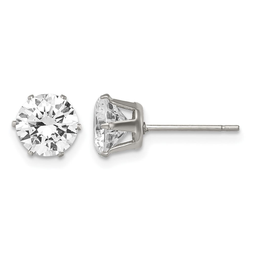Chisel Stainless Steel Polished 7mm Round CZ Stud Post Earrings