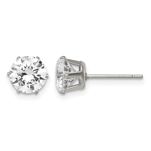 Chisel Stainless Steel Polished 7mm Round CZ Stud Post Earrings